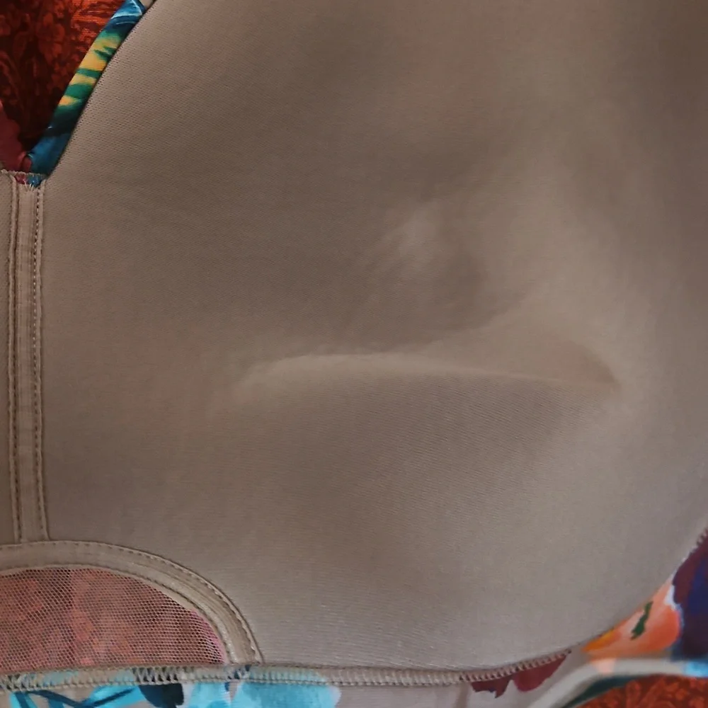 Cacique 42F Comfort Bliss No-Wire Lightly Lined Tan Pink Blue Floral Bra EUC - Picture 4 of 9